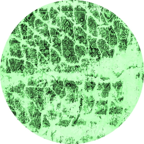 Ahgly Company Indoor Round Abstract Emerald Green Modern Area Rugs, 3' Round