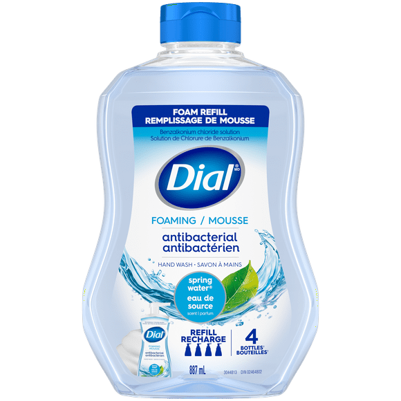 Dial Antibacterial Foaming Hand Wash Refill, Spring Water Scent, 887ml, Dermatologist Tested, pH Balanced, Free from Silicones, Parabens, Phthalates, SLES/SLS, 887ml refill