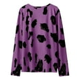 thumbnail image 3 of LEEYNEER Pullover Tops for Women Raglan Long Sleeve Sweatshirt Casual Round Neck Printing Loose Blouse Purple S, 3 of 6