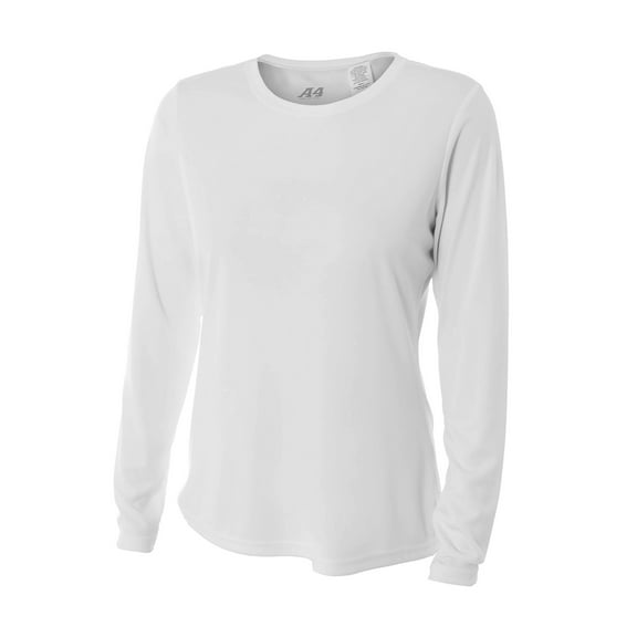 JustBlanks Ladies Long Sleeve Cooling Performance Crew Shirt, WHITE, 2XL