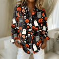 thumbnail image 2 of Halloween Cute Goast Pumpkin Collared Button Down Long Sleeve Shirts for Women Loose Fit Casual Blouses Lightweight Tops Autumn Daily Outfits,M,Ginger, 2 of 8