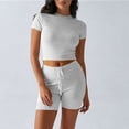 thumbnail image 4 of Hurxie Women's 2 Piece Outfits Lounge Sets Slim Fitted Short Sleeve Crop Tops Fold Over Shorts Casual Comfy Trasuits Gray,2XL, 4 of 6
