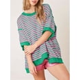 thumbnail image 5 of Half Sleeve Womens Oversized T Shirts Striped Color Block Cotton Tops Loose Fit Crewneck Sweatshirts, 5 of 5