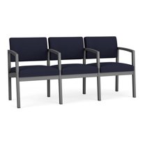 Lesro Lenox Steel Fabric 3-Seat Waiting Room Guest Reception Chair in Charcoal/Open House Navy