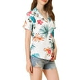 thumbnail image 5 of INSPIRE CHIC Valentine's Day Women's Shirts Hawaiian Short Sleeve Tropical Floral Button Down Tops XL White Floral, 5 of 7