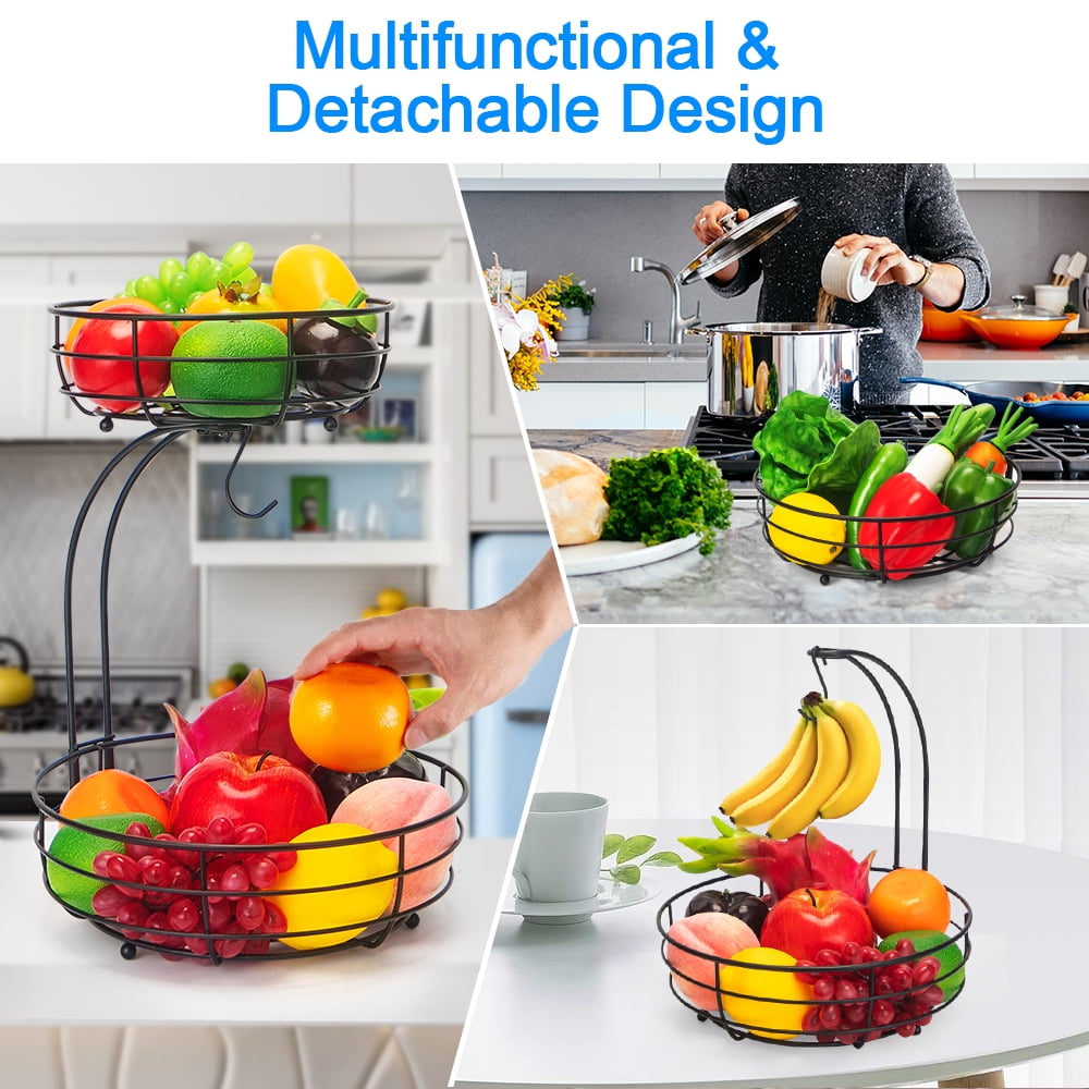 Buy 2 Tier Round Fruit Basket with Banana Tree , Vegetables Storage