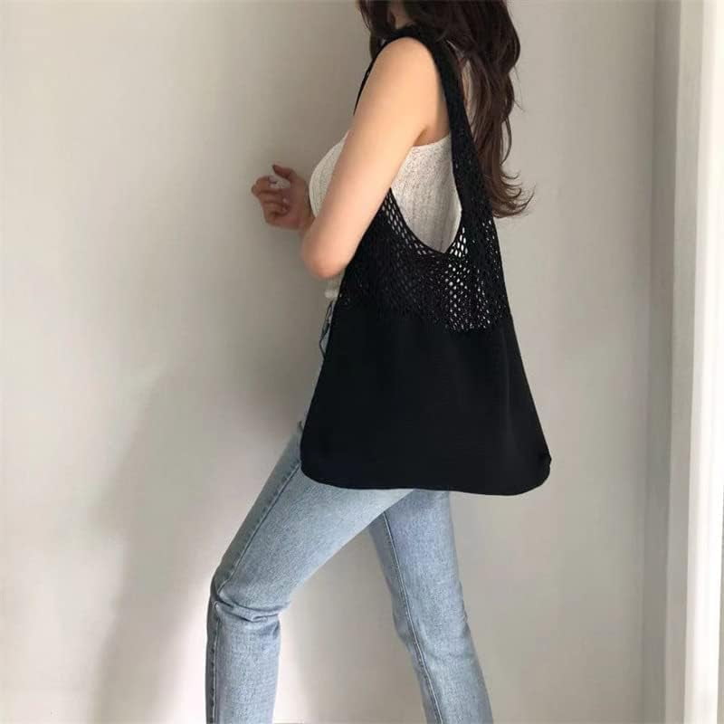 Kukuzhu Crochet Tote Bag Fairycore Hobo Bag Women's Pack Summer Beach Bag Big Purses Casual Hollow Woven Shoulder Bags