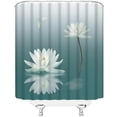 thumbnail image 3 of Spa Lotus Shower Curtain White Lotus Flower Dragonfly Teal Blue Water Lily Floral Japanese Style Relax Nature Bathroom Decor Fabric Bathroom Sets with Hooks, 3 of 3