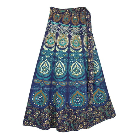 TLB - Ethnic Indian Peacock Feathers Long Cotton Indian Wrap Skirt ...
