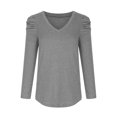 thumbnail image 7 of Women's Fall Crew/V Neck Tops Long Puff Sleeve Solid Color Dressy Casual Basic Shirts Loose Comfy Tunic Tops Blouses, 7 of 7