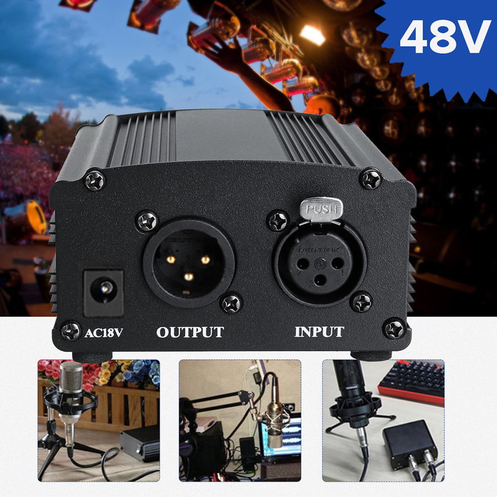 Wholesale Microphone 1-Channel 48V Phantom Power Supply+Adapter AU US EU Plug for Any Condenser Microphone Recording 