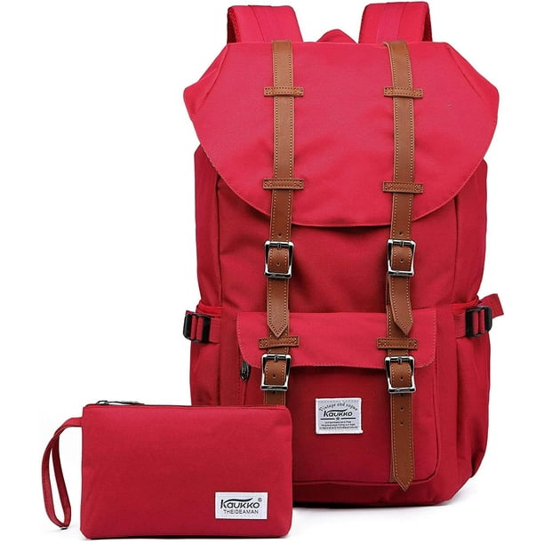 Mochila de viaje escolar KAUKKO para universidad flexible con portátil para 15 ", 22L (Nylon /Rojo) KAUKKO EP5T04