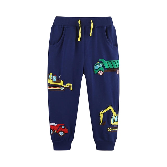 Odeerbi 2-8 Años Niños Algodón Pantalones de Chándal Excavadora Camión Imprimir Entrenamiento Atlético Deportes Jogger Pantalones Lindo Elástico Joggers Cintura