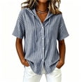 thumbnail image 3 of Ecqkame Women's Striped Tops Hooded Button Down Short Sleeve Shirts Summer Casual Lightweight Trendy Versatile Blouse Navy XXL, 3 of 5