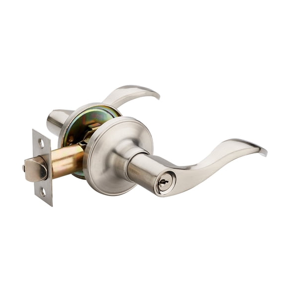 Wave Lever Keyed Entry Door Lock/Door Knob Hardware Handle and Closet Lockset, Silver Color, with Key, Right Hand(805SN-R)