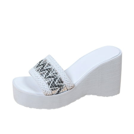 

ZHAGHMIN Anklet Sock Ladies Fashion Colorful Woven Cloth Surface Open Toe Slope Heel Thick Soled Sandals Slippers For Women And Men Quick Drying Leopard Slippers For Women Clog Slippers For Women In