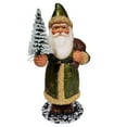 thumbnail image 2 of Ino Schaller Santa in Green Coat with Gold Stars Holding Tree German Paper Mache, 2 of 6