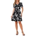 thumbnail image 2 of INSPIRE CHIC Women's Floral Print Dress Casual Ruched Short Sleeve V Neck Sundress S Black, 2 of 5