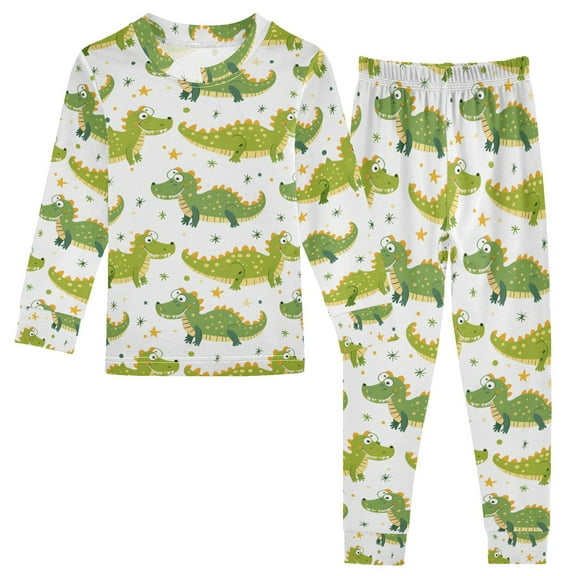 joogoo Cute Cartoon Crocodile 2 Piece Long Sleeve Tee and Pants Cotton Pajama Set 5Y