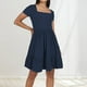 thumbnail image 2 of Vestido informal de playa con cuello cuadrado y pliegues en línea A para mujer - Tejido transpirable, estilo versátil, sandalias/zapatillas deportivas - Tallas S-XL para vacaciones, 2 of 4