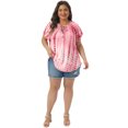 thumbnail image 3 of DARING DIVA Women's Plus Tye Dye Short Sleeves Blouse 1X Pink, 3 of 6
