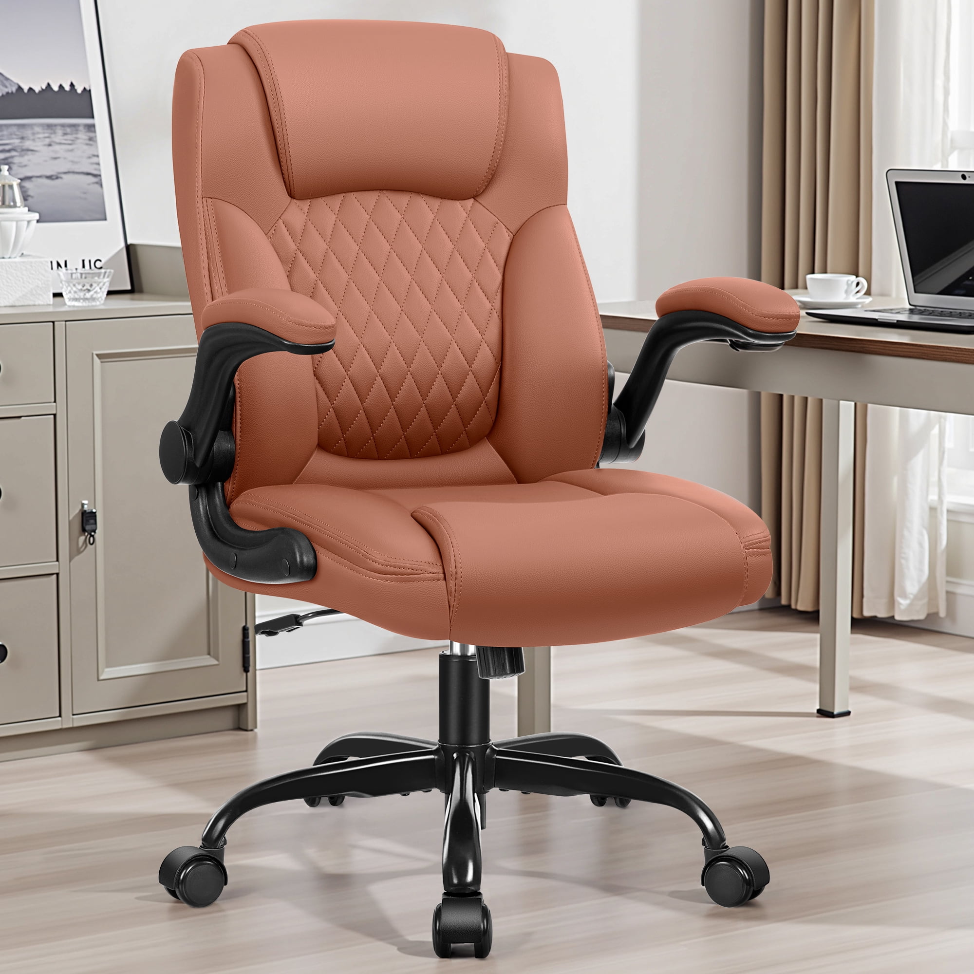 COOLHUT Leather Office Chair, Big and Tall Office Chair 400LBS Wide Seat Ergonomic Computer Desk Chair High Back Executive Leather Chair Adjustable Task Chair Lumbar Back with 8-Year Warranty, Brown