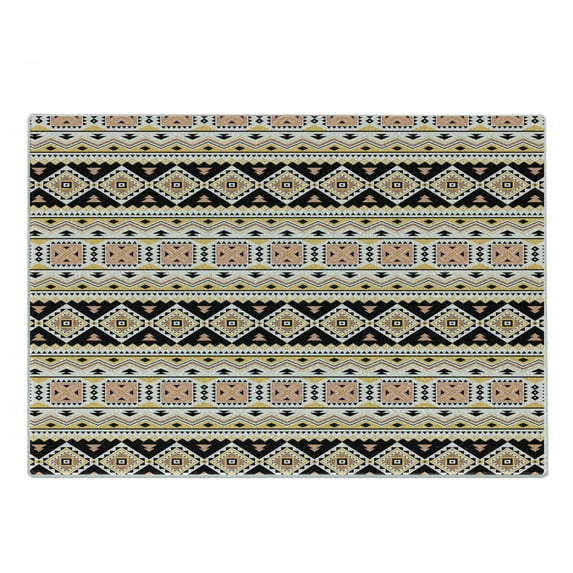 Aztec Cutting Board, Repeating Abstract Triangles Tribal Motifs Pattern, Decorative Tempered Glass Cutting and Serving Board, in 3 Sizes, by Ambesonne