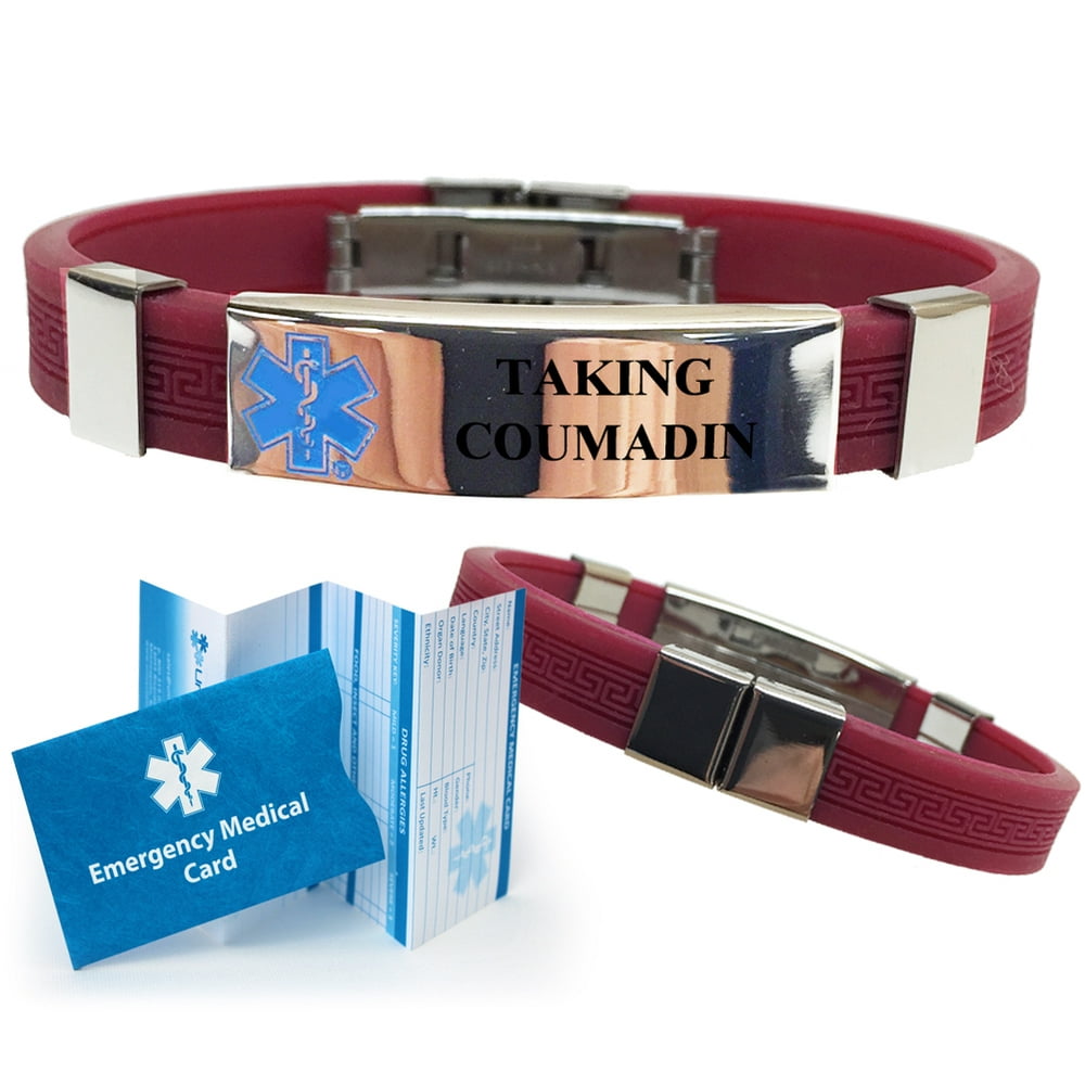 "Taking Coumadin" Designer Medical Alert ID Bracelet. Choose Color