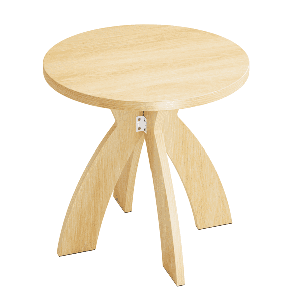 Round Side Table, 23.6 Inch Circular End Table with Curved Cross Legs, Melamine Laminated MDF Accent Table for Living Room, Bedroom, Balcony, Natural Wood Tone