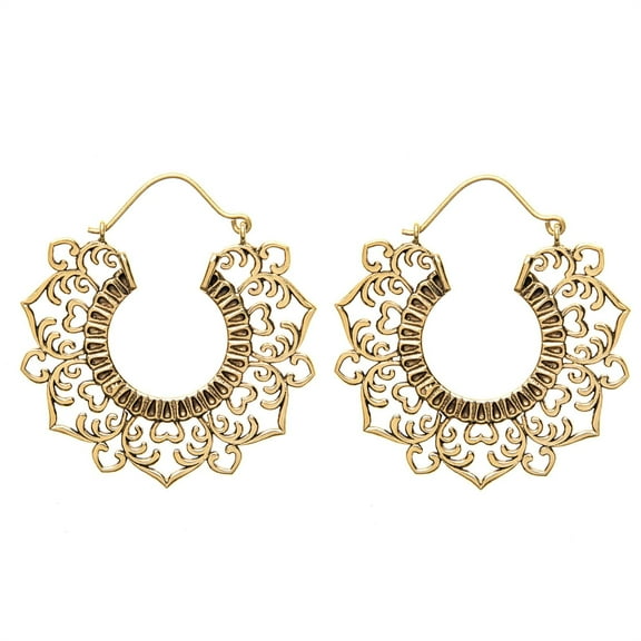 81stgeneration Women's Brass Gold Tone Heart Filigree Creole Gypsy Indian Tribal Ethnic Earrings