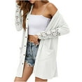 thumbnail image 2 of CEHVOM Women's Autumn Winter Solid Lace Splicing Long Sleeves Medium And Long Cardigan Tops, 2 of 7