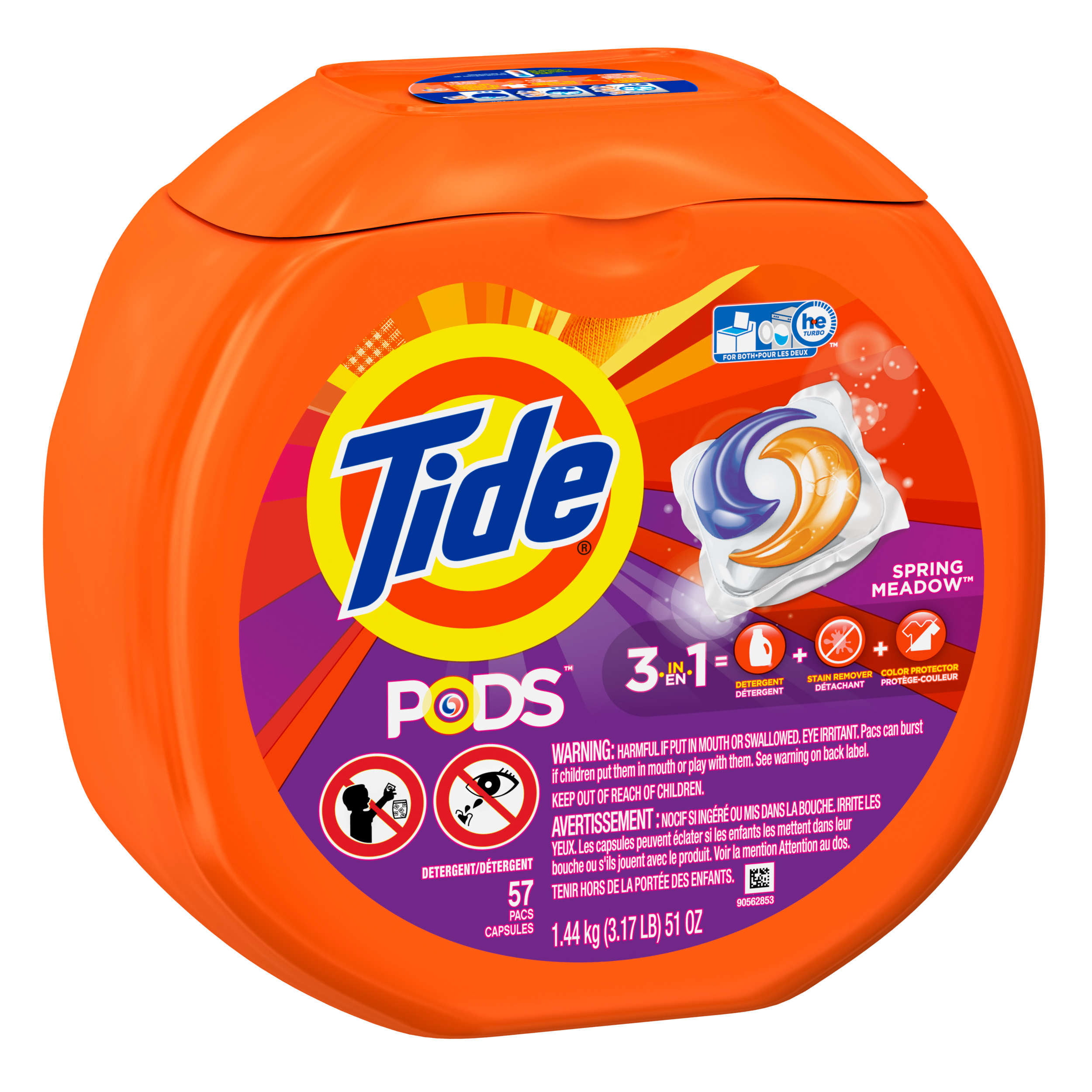 Tide PODS Liquid Laundry Detergent Pacs, Spring Meadow, 57 count - 1