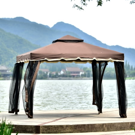 SYNGAR 10 x 9 ft Outdoor Gazebo  Patio Canopy for Shade and Rain with Mosquito Netting  Soft Top Relaxing Gazebo with Double Vented Roof  for Poolside  Lawn  Backyard  Deck  Garden  Brown  D5542