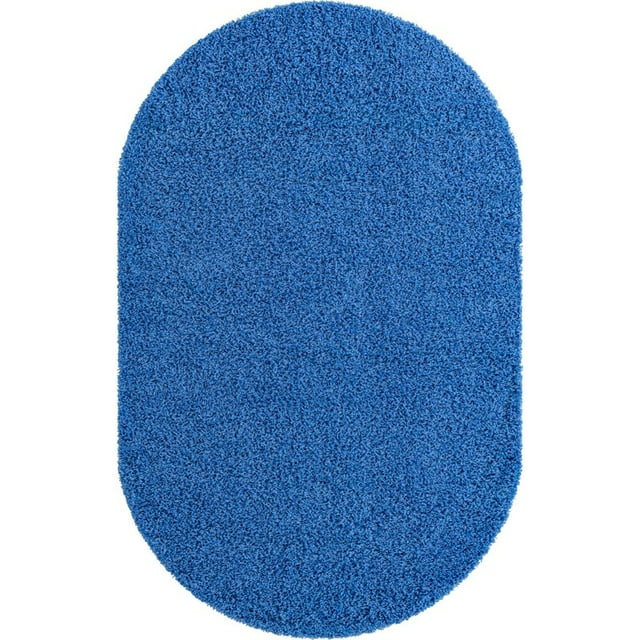Unique Loom Tapis Shag Solide Moderne en Peluche 5' x 8' Ovale Bleu Pervenche