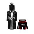 thumbnail image 2 of RUNQHUI Costume de Boxe pour Garçons Manches Longues Robe de Boxe et Shorts Muay Thai Ensemble 2 Pcs pour Arts Martiaux Rouge&Argent 8, 2 of 6