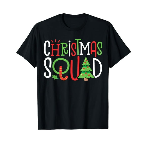 Christmas Squad Funny Xmas Tree Family Matching Pajamas Short Sleeve Black T-Shirt
