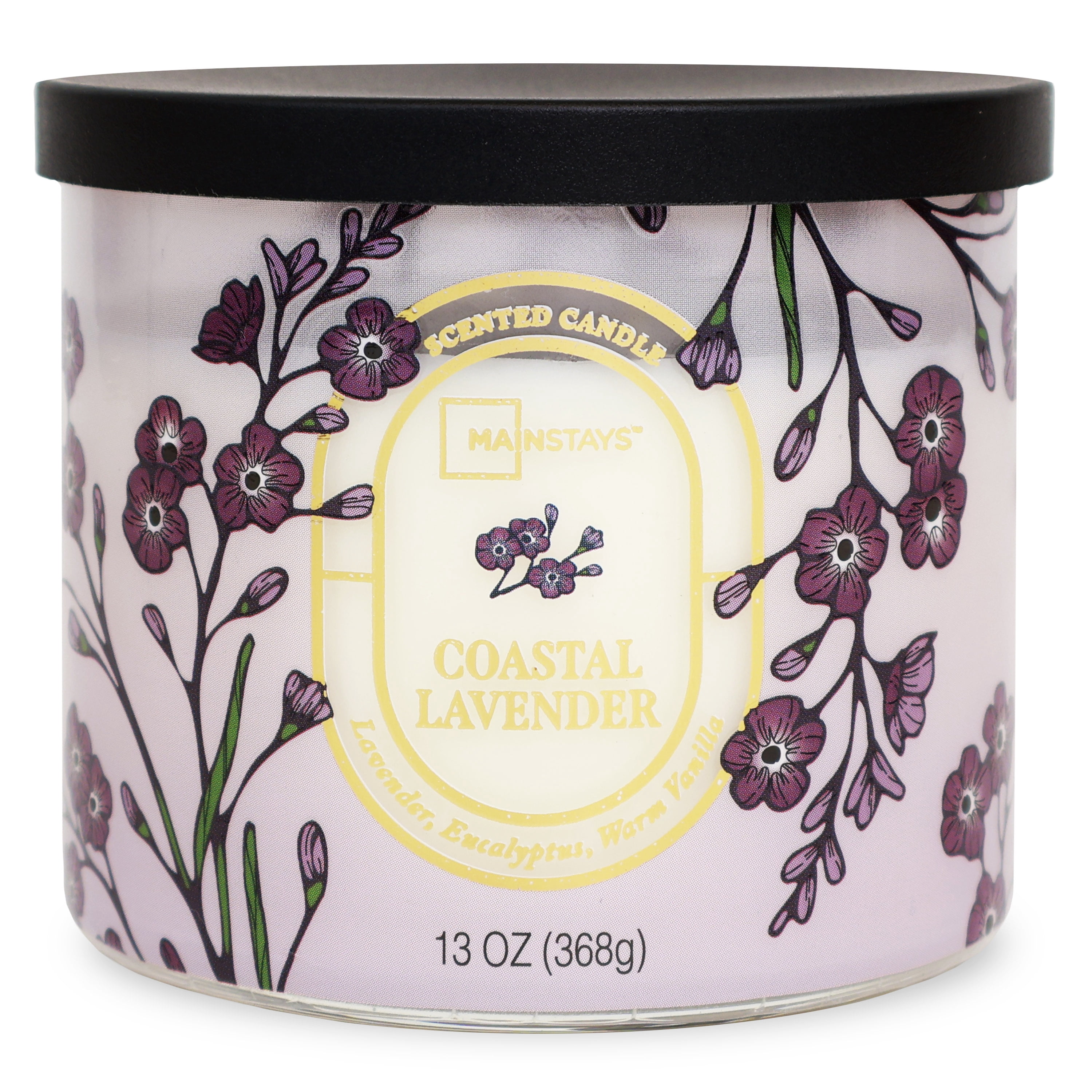 Mainstays 3-Wick Floral Scene Scented Jar Candle, Costal Lavendar, 13oz