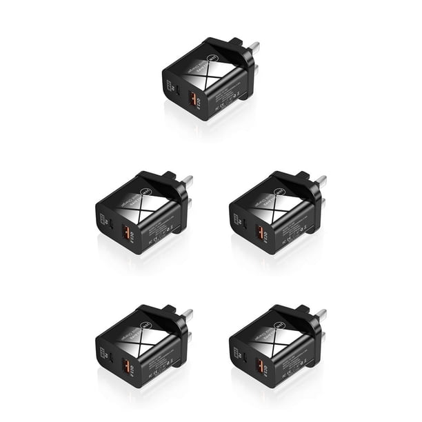 Methold de teléfono móvil de 20W, puerto dual USB de pared, AC100-240V, adaptador de carga para teléfono móvil, accesorio de Reino Unido enchufe negro tipo 3 5piezas