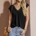 thumbnail image 5 of Bigersell Women T-shirts Women's Summer Solid Color Sleeveless Blouses Summer Lace V-Neck T-shirts Tops Big & Tall Button-Down Scoop Neck Short Sleeve Summer Tops Style B31887, Black M, 5 of 9
