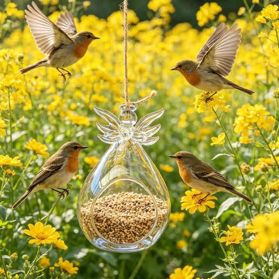 Angel Shaped Glass Bird Feeder – Hanging Hummingbird & Small Bird Feeding Station, Easy Refill & Clean, Durable Outdoor Decor for Yard, Patio, Balcony, Garden, Decorative Birdhouse(RL 1 PC)