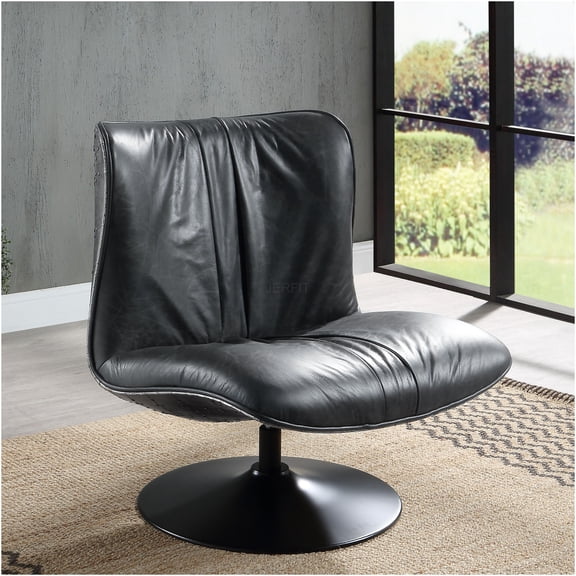 JERFIT Modern Swivel Accent Chair in Top Grain Leather for Living Room & Office
