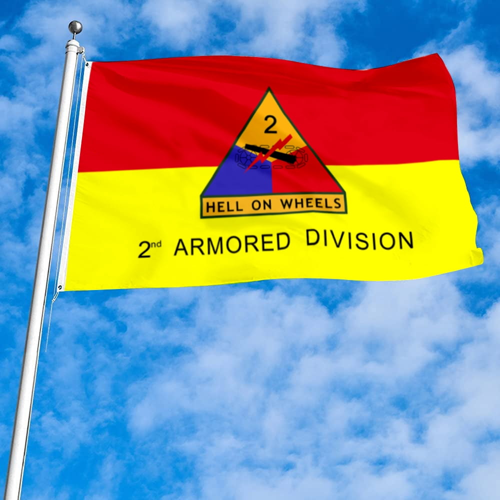 Dutern Double Sided Army 2nd Armored Division Hell On Wheels Flag Banner 3 Ply with Brass Grommets 3x5 Feet