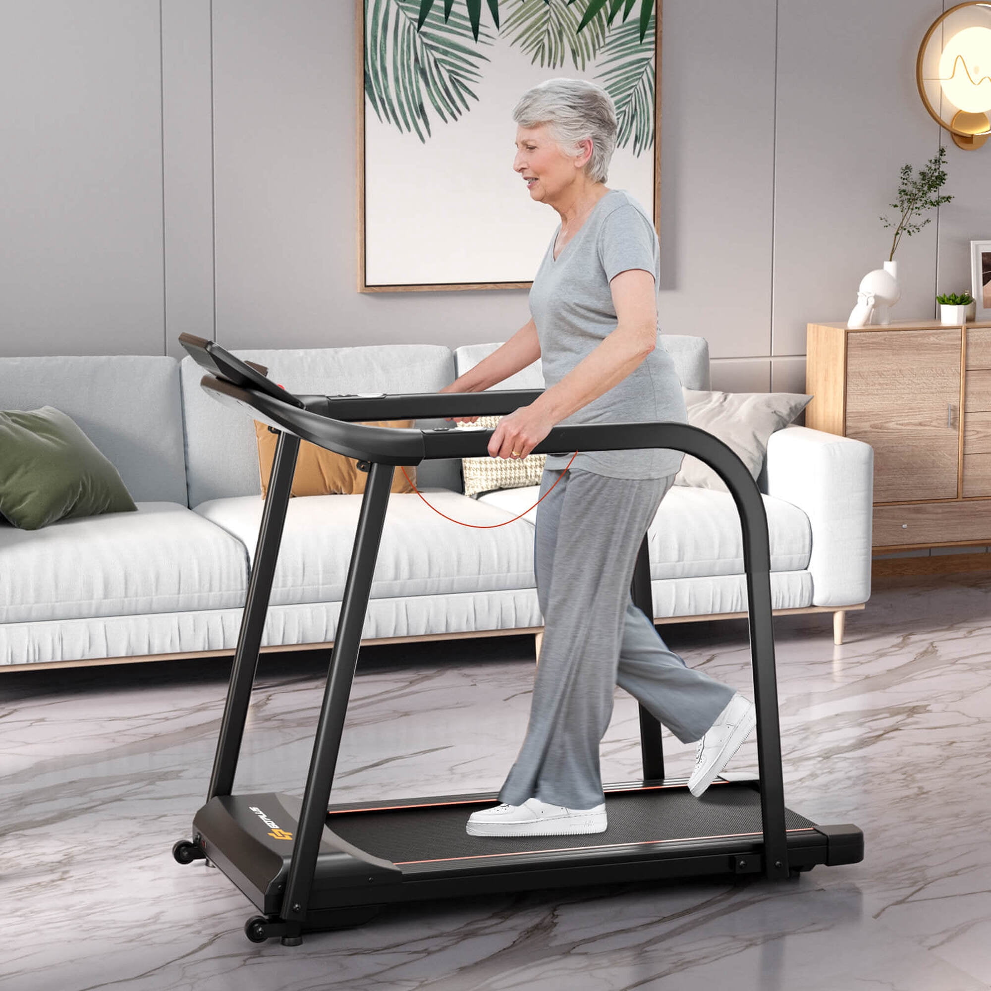 Costway 2.5 HP Walking Treadmill with  Long Handrails for Seniors Pulse Sensors LED Display