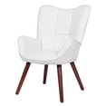 thumbnail image 1 of QinaQin Silla de comedor moderna estilo mid century en color blanco, tapizada con soporte para la espalda y patas de madera maciza, ideal para cocina o comedor, 1 of 7