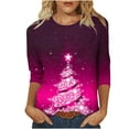 thumbnail image 2 of Luxalzxs Womens 3/4 Sleeve Tops Plus Size Christmas Sparkle Glitter Xmas Tree Print Pullover Tops Fashion Holiday Christmas Clothes, 2 of 5