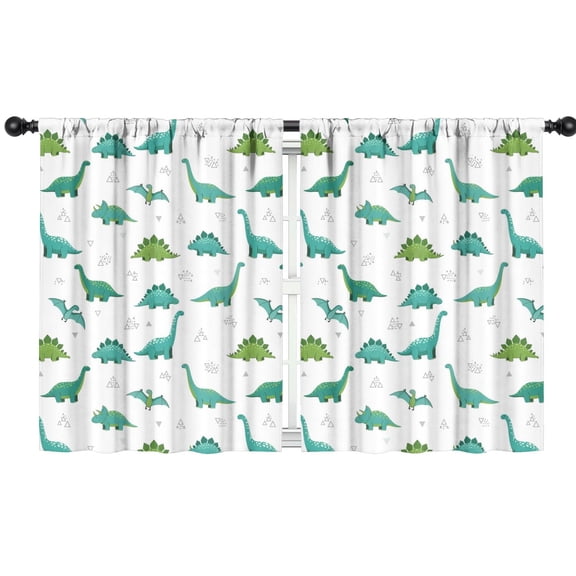 Blackout Kids Curtains,White Cartoon Dinosaurs Geometric Pattern Childrens Insulated Curtains Set Of 2,Bedroom Essentials,Toddler Room Decor 42"x54"