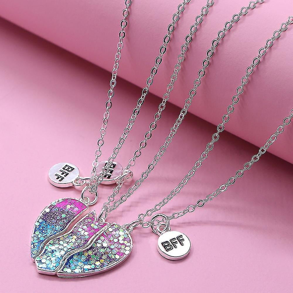 Ensemble Bijoux Personnalisable Pour Filles - Collier & Bracelet à Pendentif Cœur - Rose Et Argent