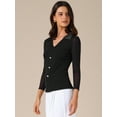 thumbnail image 3 of DARING DIVA Women's Long Sleeve V Neck Collared Slim Fit Blouses XS Black, 3 of 6