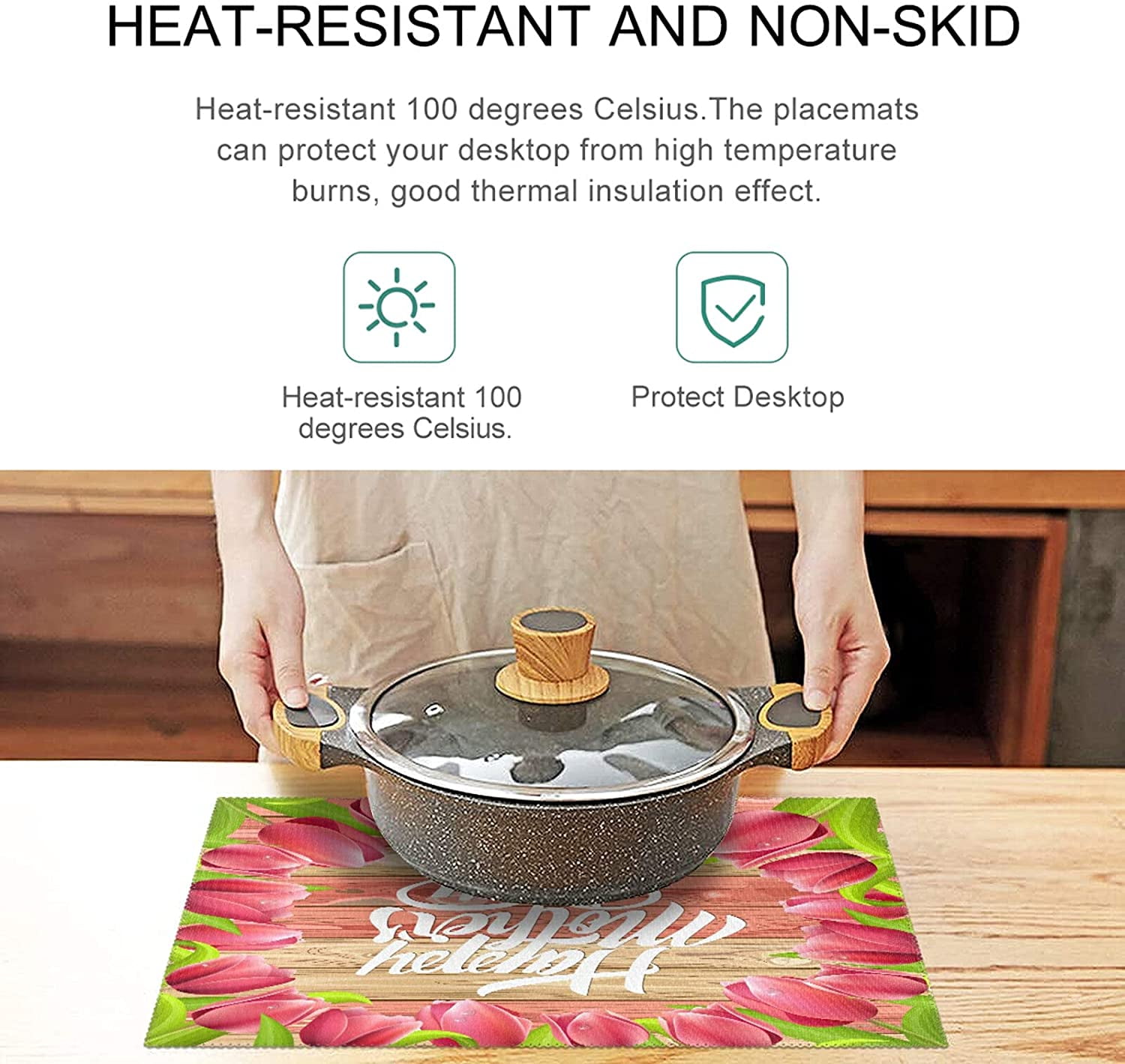 Floral Flower Heat-Resistant Washable Table Place Mats for Kitchen Dining Table Decoration Naanle Sunflower Placemat Set of 6