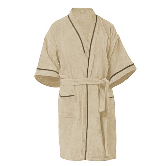 Bata De Baño 100% Algodón Absorbente, Extra Suave con Bolsillos Laterales y Cinturón - Unisex y Unitalla-Beige